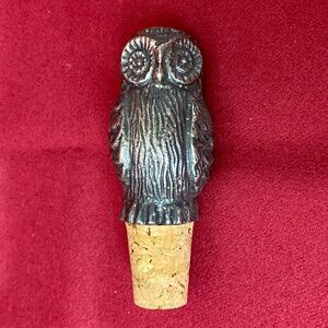 Owl Shaped Pewter and Cork Wine Bottle Stopper